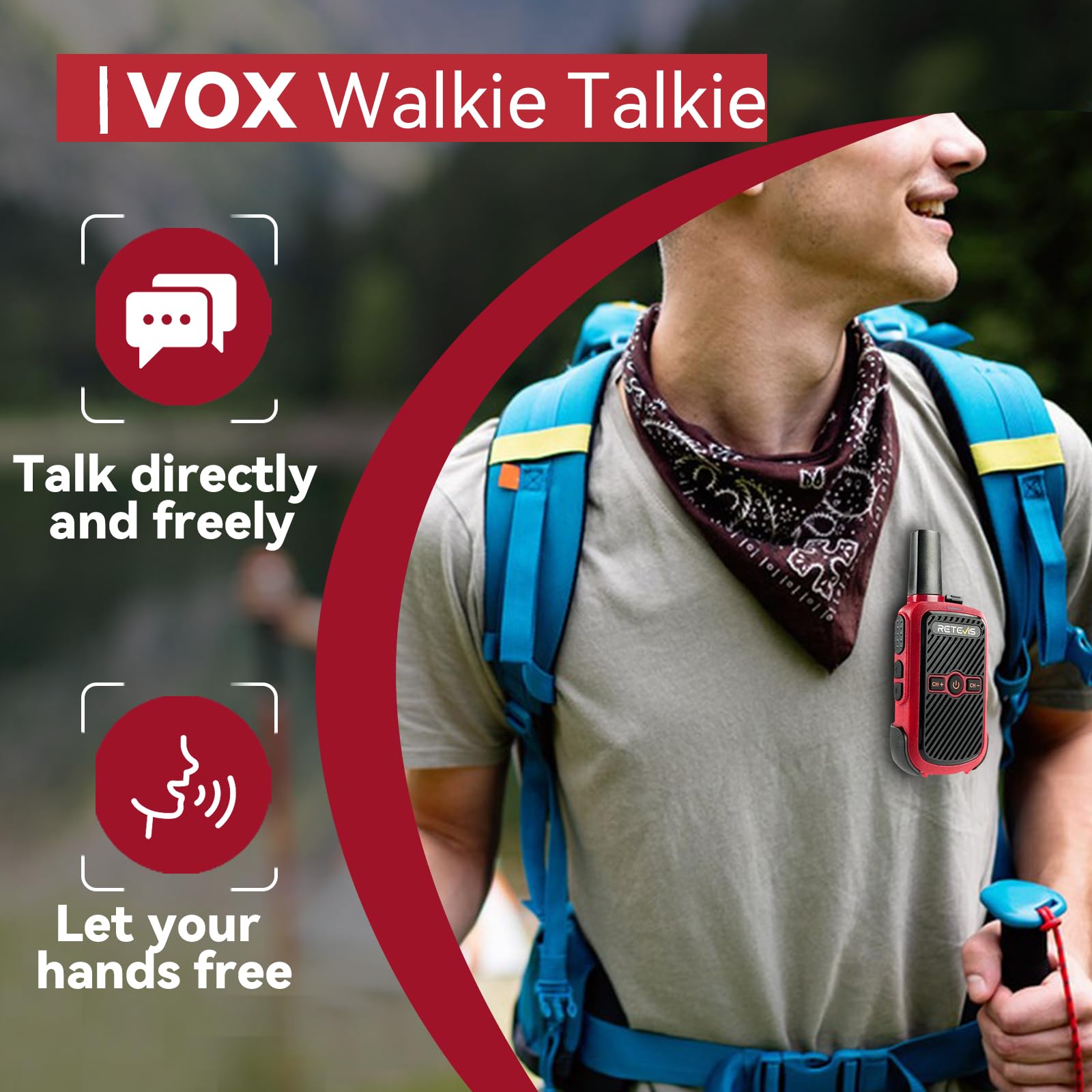 Retevis RT15 Walkie Talkie, ​​Profesjonalne Walkie Talkie, 1000 Mah, Vox, Po Wyjęciu Z Pudełka, Krótkofalówka Dalekiego Zasięgu Do Podróży Rodzinnych, Kempingów, Na Zewnątrz (Czerwony, 1 Para)