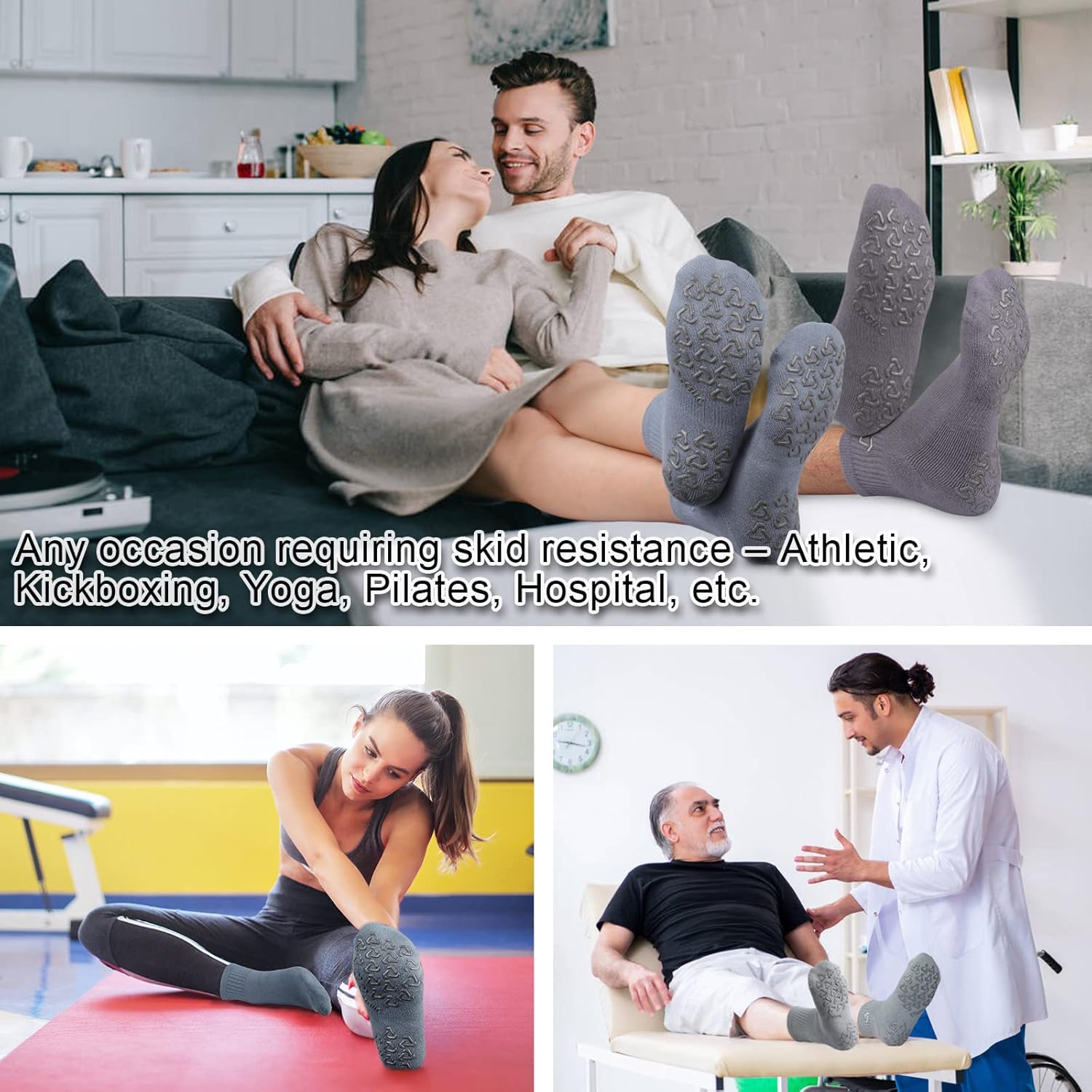 Ozaiic Non Slip Socks Grip for Yoga Home Workout Pure Barre, Pilates, Hospital, Ideal Cushion Socks for Men and Women - Image 2