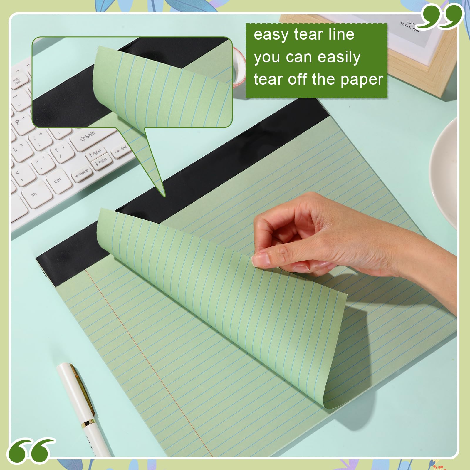 Lincia 6 blocchetti da 27,9 x 24,1 cm, blocco note a righe universitarie, blocchi di carta colorata a righe, 40 fogli/blocchetto da 80 g/m², colori pastello, per scuola e ufficio (verde sfumato)