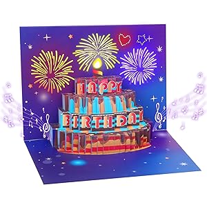 Omgpeike Musical Birthday Card,3D Pop-Up Greeting Card with Fireworks, LED Lights & Sound, Unique Birthday Gift for Mom, Dad, Friends, Kids