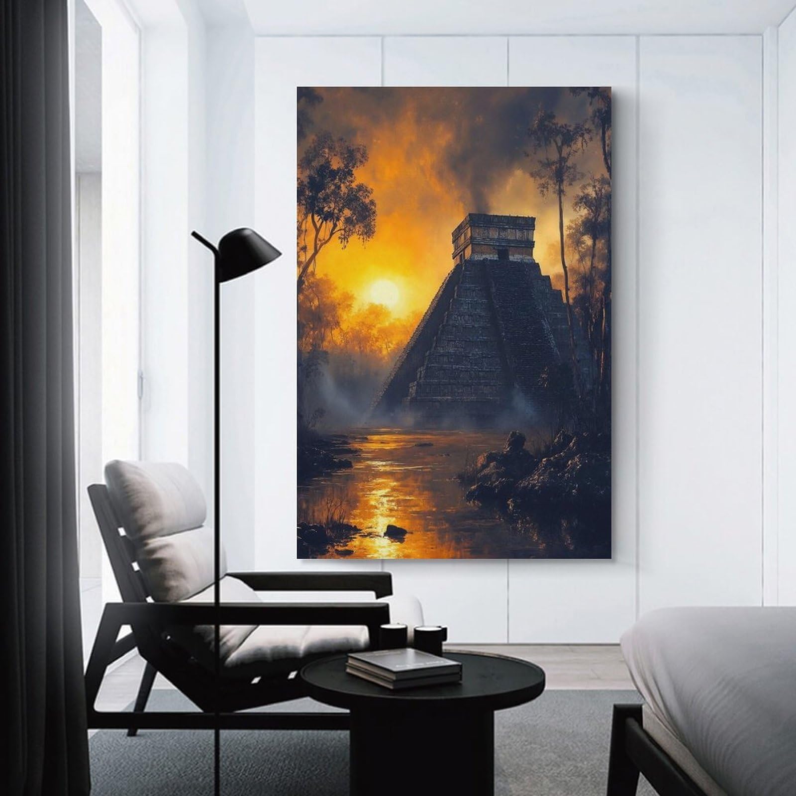 Junmoney Unframe-Style-13 Canvas Wall Art Mayan Pyramid At Sunset, 20X30inch(50X75cm), For Lounge, Study, Hallway Or Flat Walls, Canvas Wall Art That Fits Changing Layouts