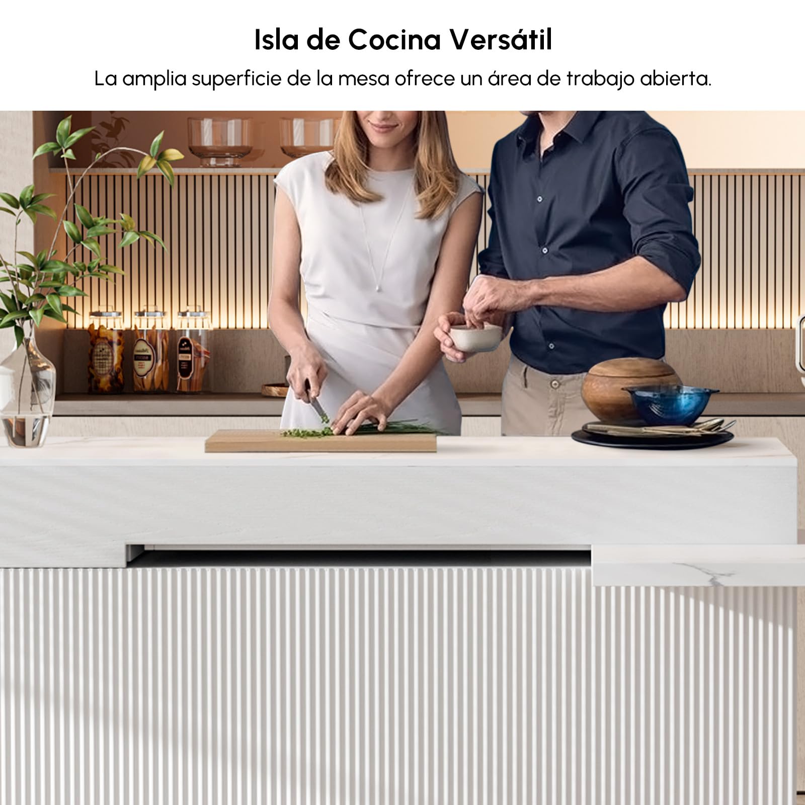 Homary Isla de Cocina Extensible con Almacenamiento múltiple para Cocina y Comedor, hacia la Derecha 205-268cm x 90cm