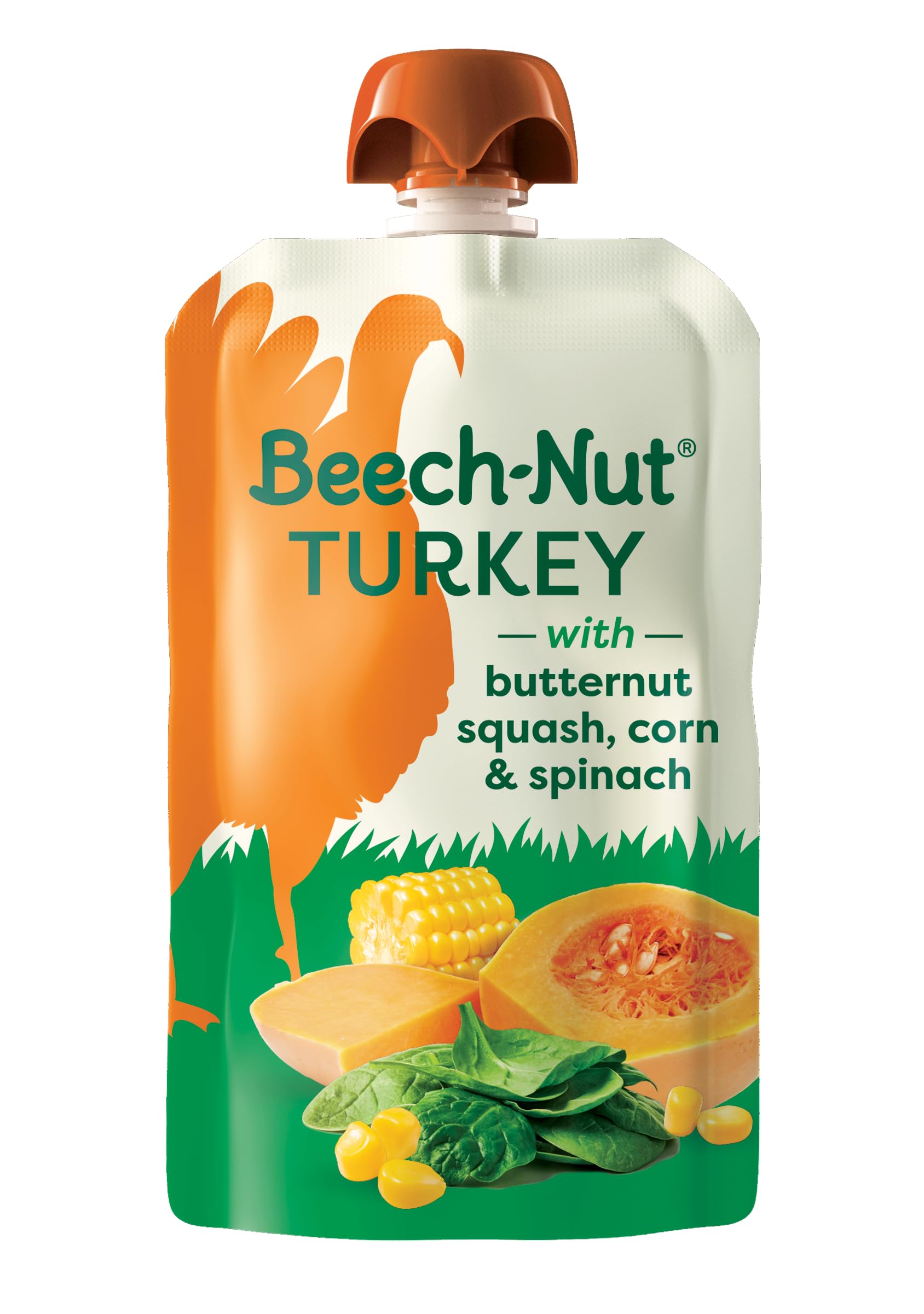 Beech-Nut Turkey Stage 2 Baby Food, Turkey Butternut Squash Corn & Spinach, Puree Meat Baby Food Pouch, 3.5 oz Pouch (12 Pack)