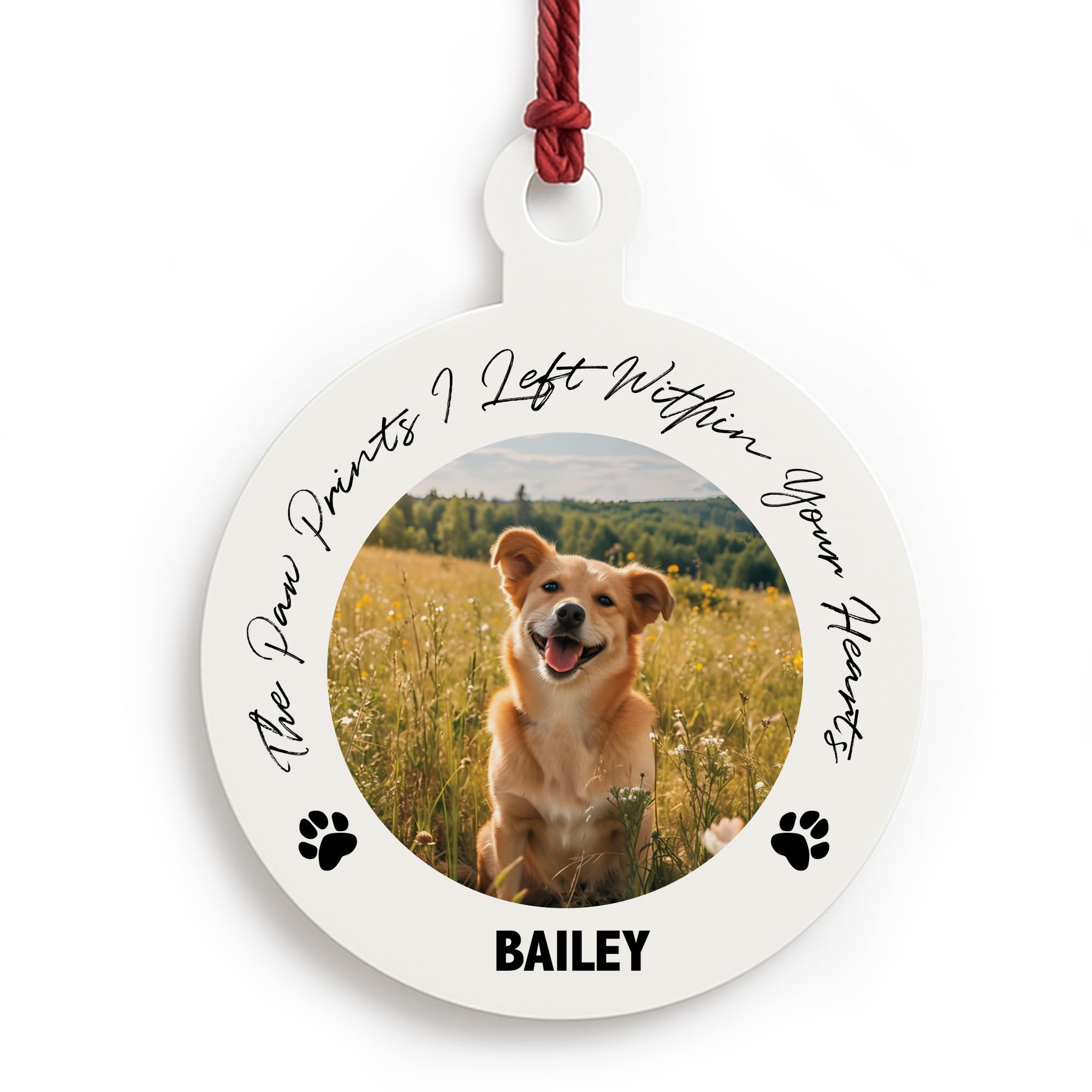 Red Ocean Memorial Pet Ornament Personalised Photo Christmas Ornament Left Paw Prints Tree Decor For Dog Lovers Dog Owner Keepsake