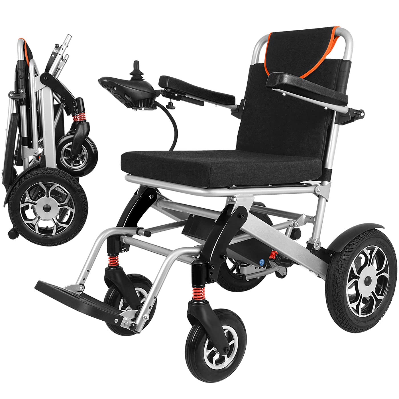 Silla de Ruedas Eléctrica Liviana Plegable Power Mobility Peso de la Silla de Ruedas de Solo 58 Lb con Neumáticos Traseros de 12"Soporte Más Estable Motores Duales de 220 Lb Y Batería de Lit