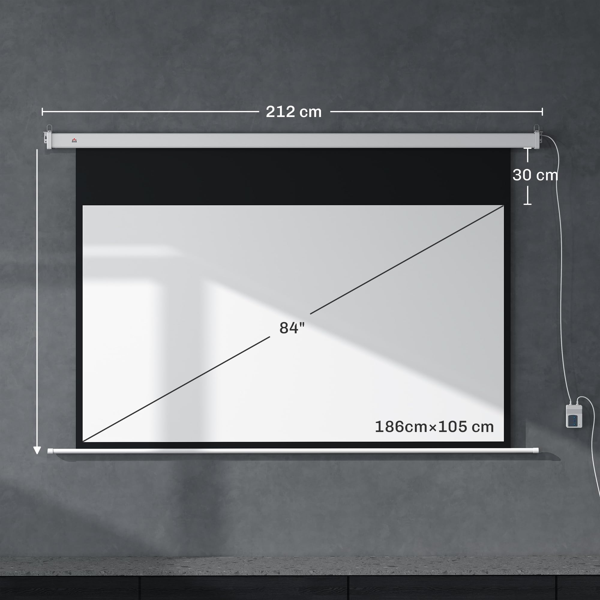 HOMCOM Écran Projection 212x150cm 84" 16:9 Électrique télécommandé