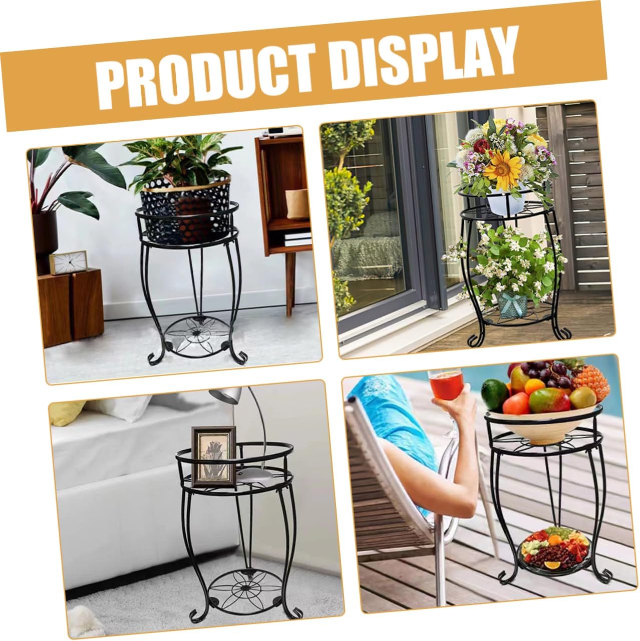 POPETPOP Heavy Duty Metal Plant Stand Multi-tier Iron Flower Pot Holder for Use and Stable Decorative Planter Rack for Bonsai and Potted Plants Black