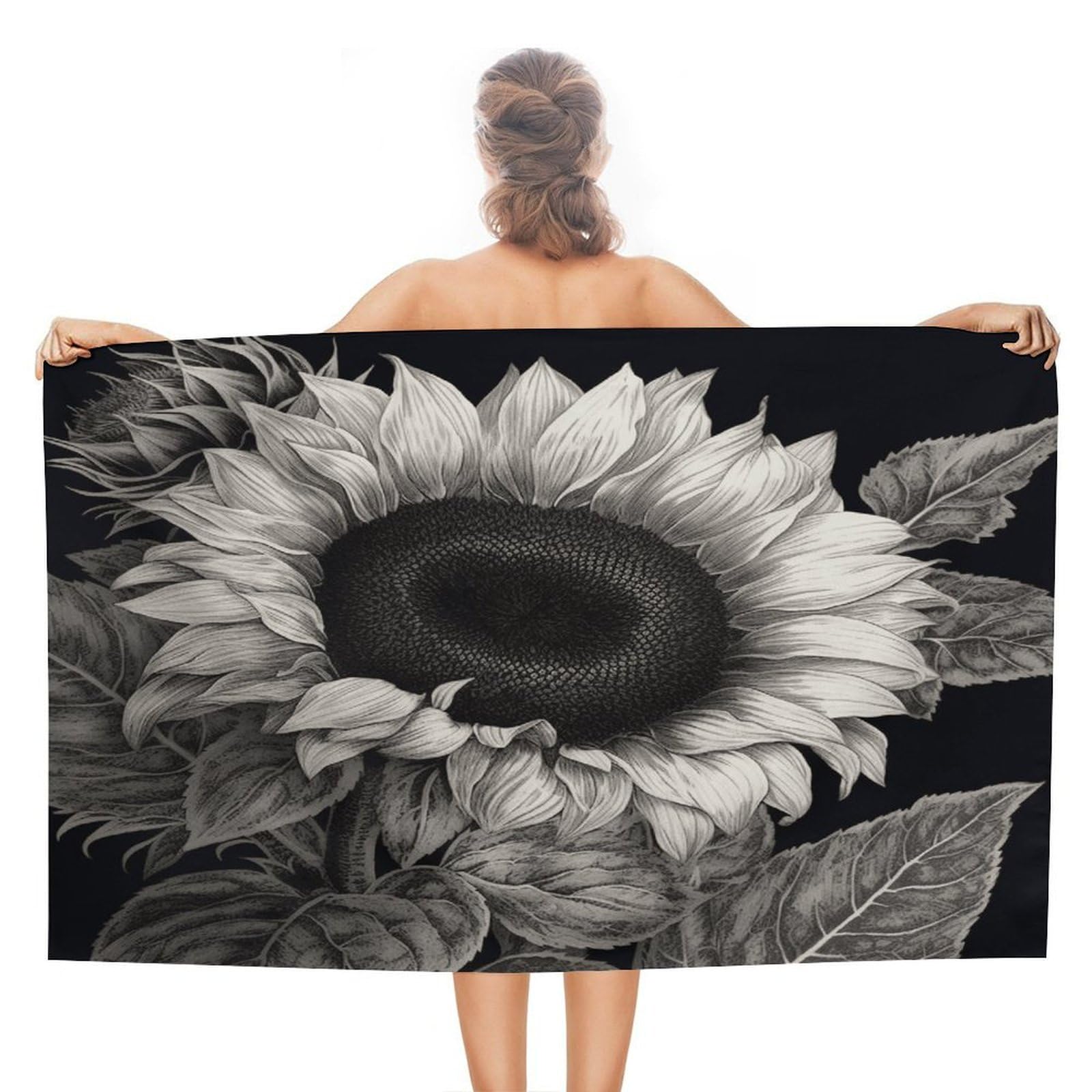 VstaDank Sunflower Black Grey Beach Towel 51x31 Inch Oversized Soft Bath Towel Luxury Plush Thick Hotel Swim Pool Towels Super Quick Dry Travel Towels for Camping Gym Sports Yoga