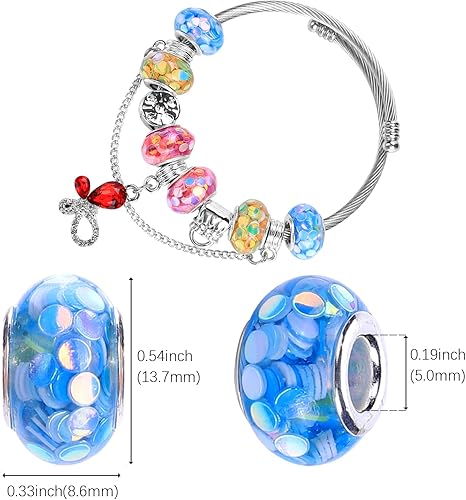 Miniatura 4 de AIPRIDY Cuentas de la suerte para niñas, cuentas de ámbar con agujeros grandes, cuentas espaciadoras europeas para manualidades, pulseras y
