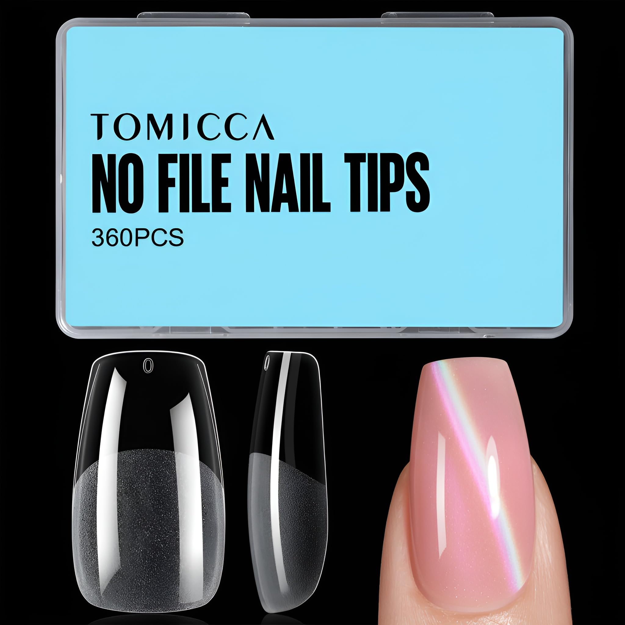 TOMICCA Medium Coffin Nail Tips, 360Pcs Half Matte Gel Nails, 15 Sizes Nail Extension Tips Set, Full Cover Pre Shaped Fake Nails for Beginner and Professional DIY Nail Salon