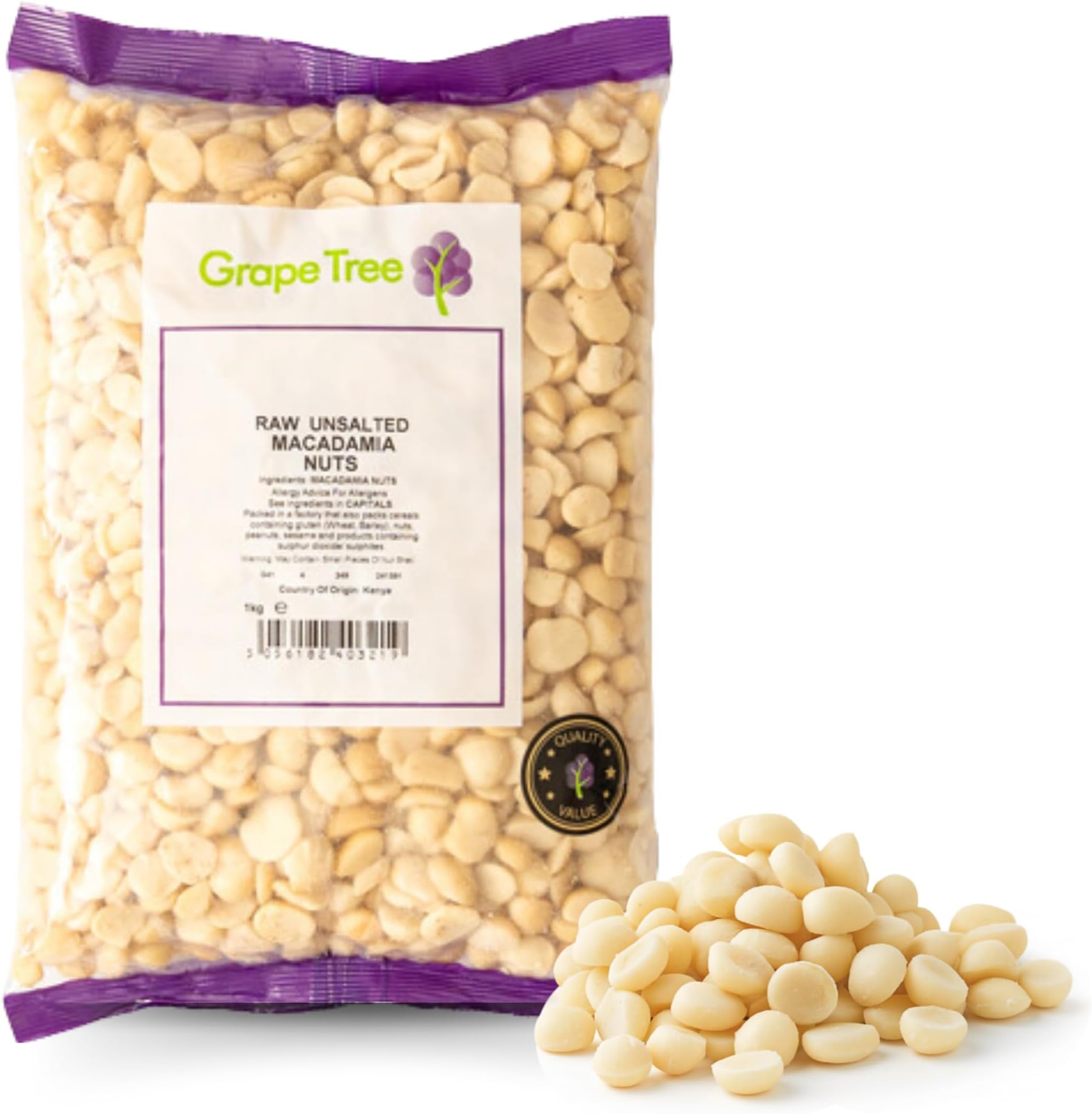 Grape Tree Raw Unsalted Macadamia Nuts 1KG