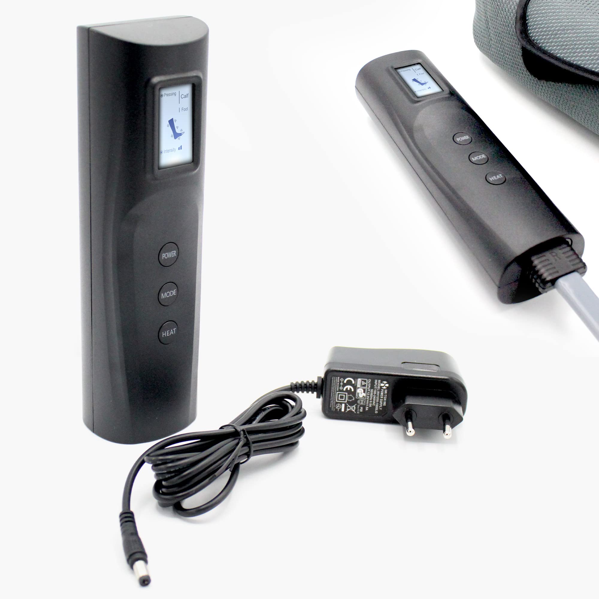 FISHTEC - Massaggiatore per piedi e polpette – Tecnica di pressoterapia, Funzione Calore, Telecomando, Semplice da usare, 3 Modalità di massaggio e 3 Livelli di Intensità – Grigio