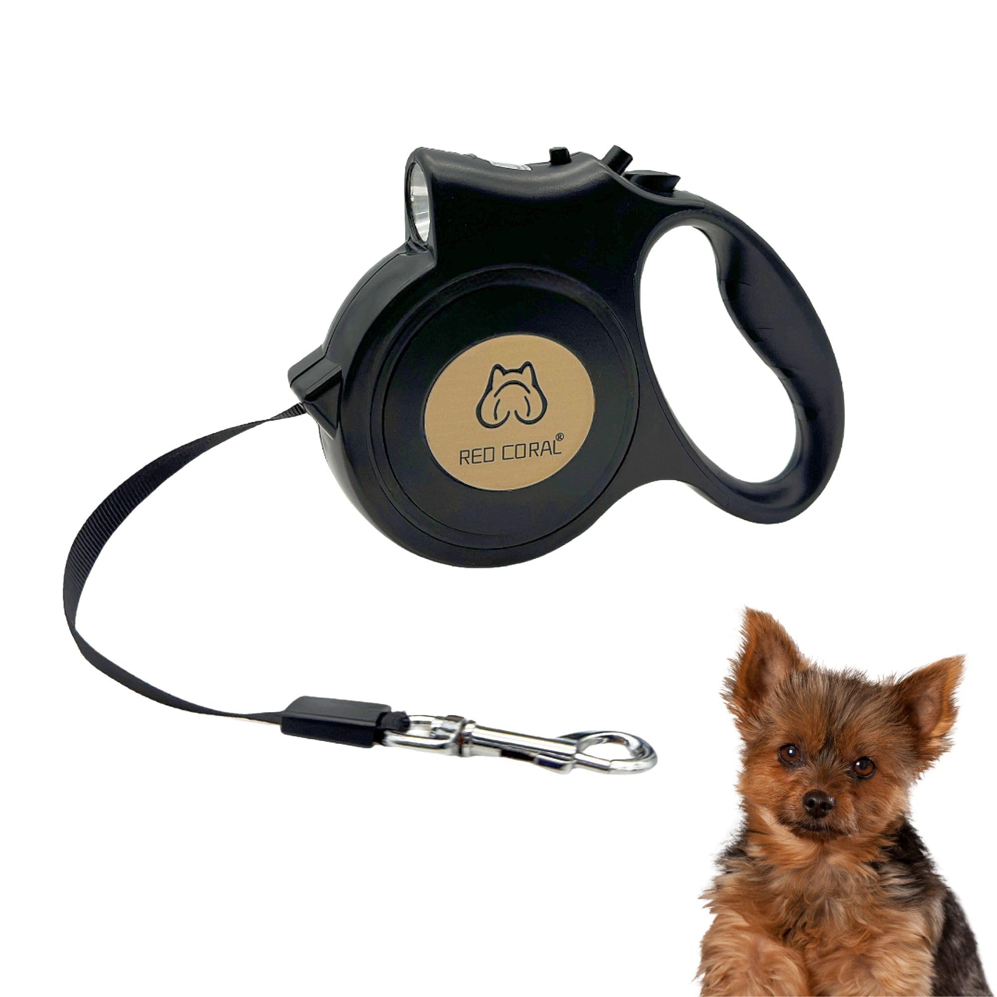 LED Light Retractable Dog Leash for Small to Medium Dogs – 16ft Extendable for Safe Night Walks (Black)