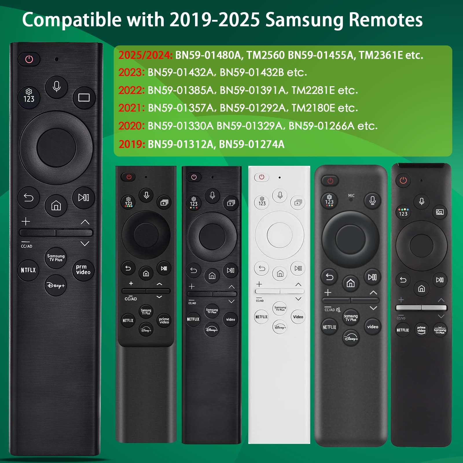 Voice Remote for Samsung Smart TV,Replacement Control for Frame TV,for All 2019 to 2025 Samsung Crystal/UHD/QLED/NEO QLED/ 4K 8K Smart TVs,No Solarcell,BN59-01385A