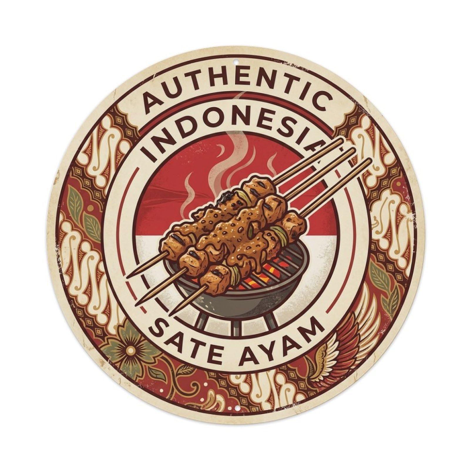 Olhnbad Style Indonesia Travel Sate Ayam Grilled Chicken Cuisine Metal Tin Sign