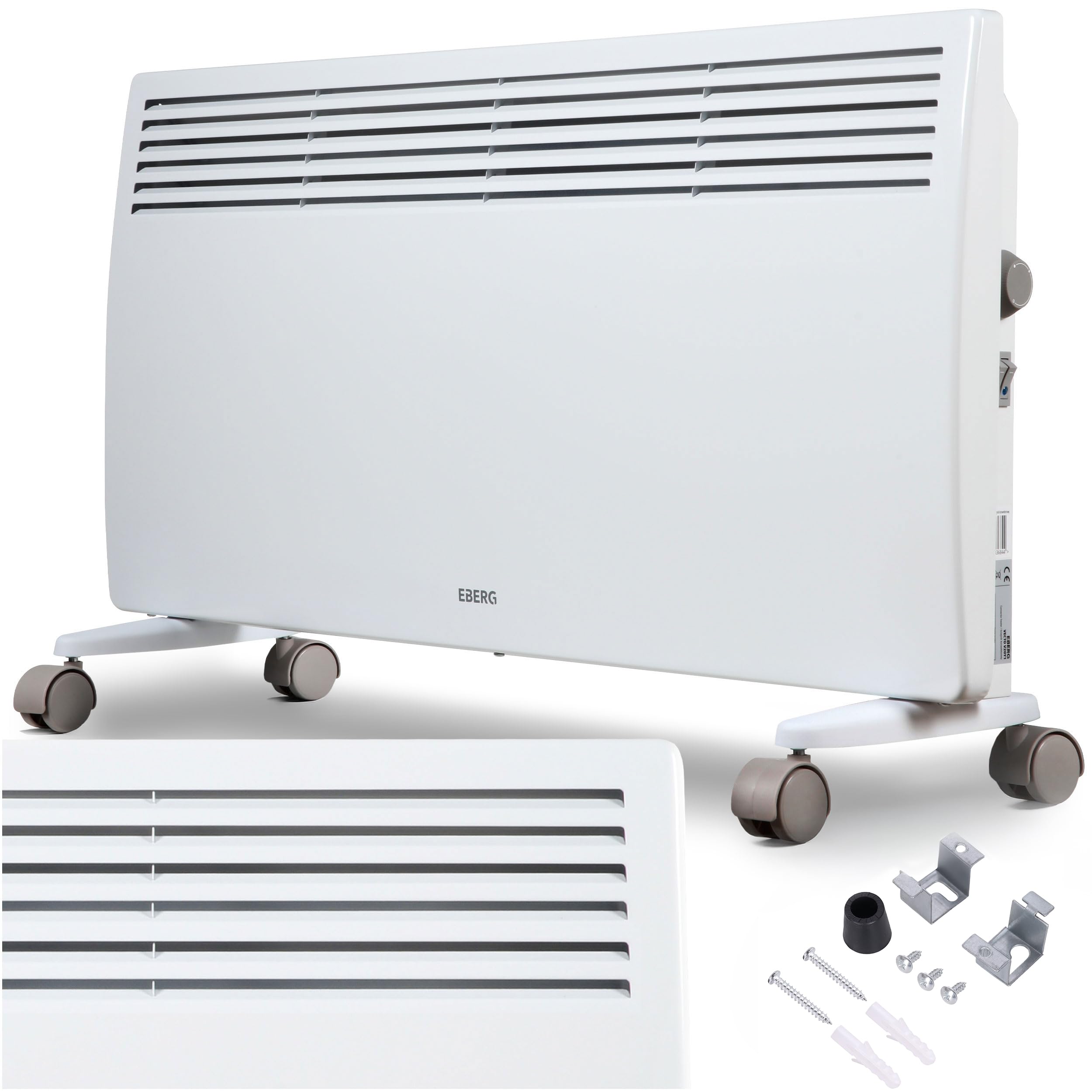 EBERG VECTO V20Y1 Grzejnik konwektorowy 2000 W z termostatem, 2 poziomy mocy 1000/2000 W, grzałka X-Shape, zabezpieczenie przed przegrzaniem i przewróceniem, biały