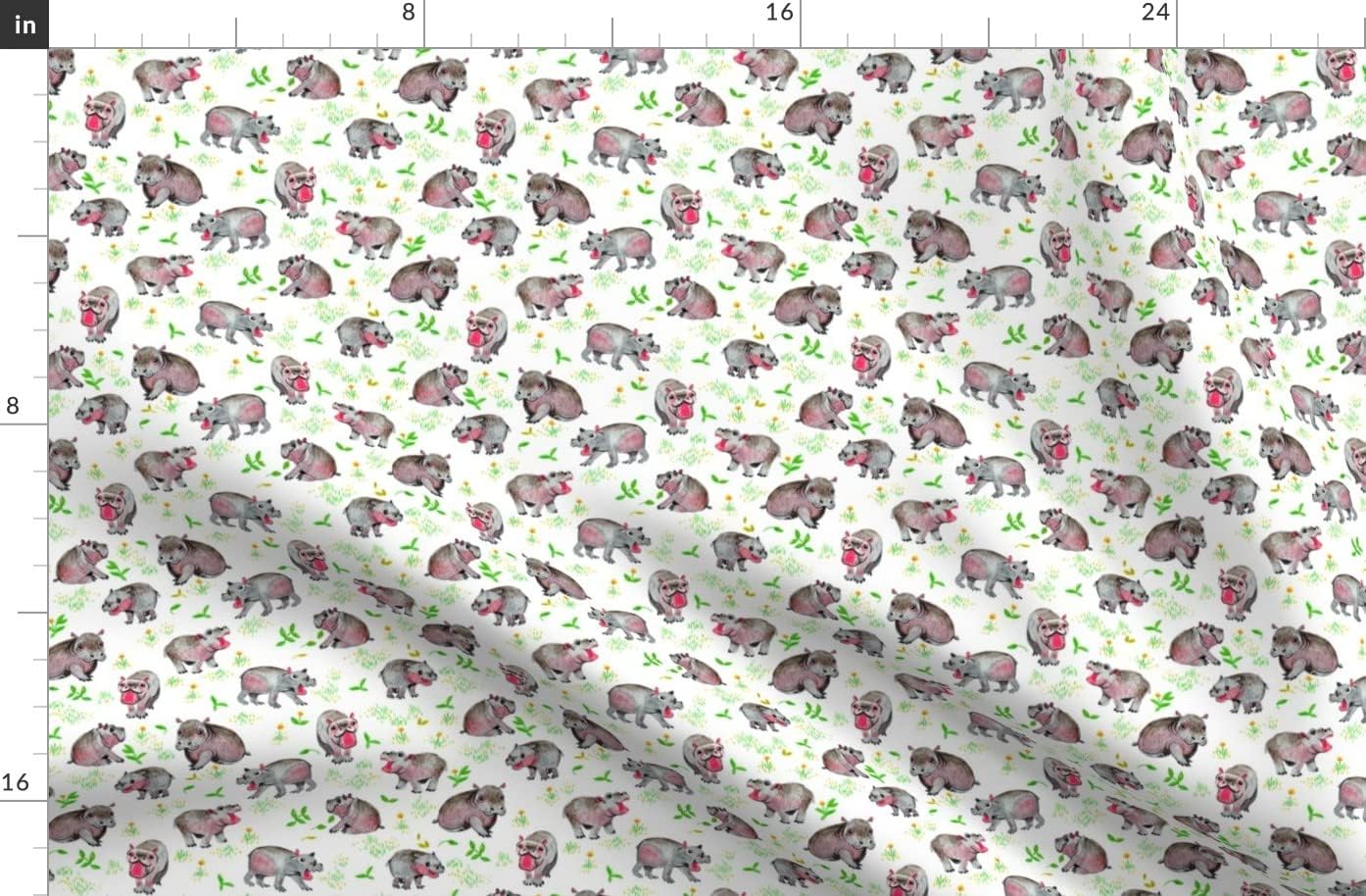 Spoonflower Fabric - Hippopotamus Hippo Cute Small Zoo Printed on Organic Cotton Sateen Fabric by The Yard - Sewing Quilting Apparel Home Decor