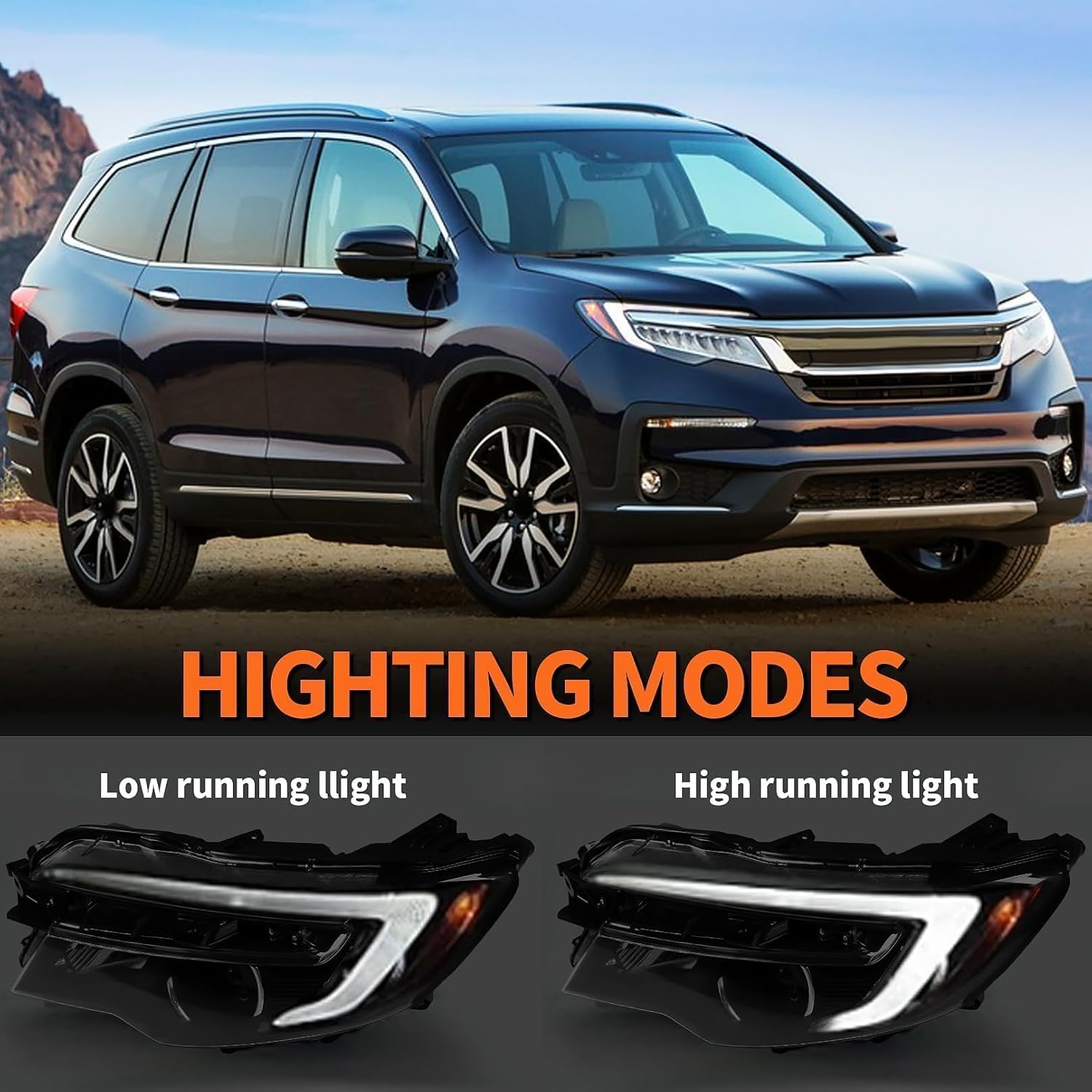 Driver Side Halogen Headlight w/DRL Compatible with 2016-2020 Pilot EX/EX-L/Touring 2017-2020 Ridgeline Headlamp 33150TG7A12 HO2502167 (Left)