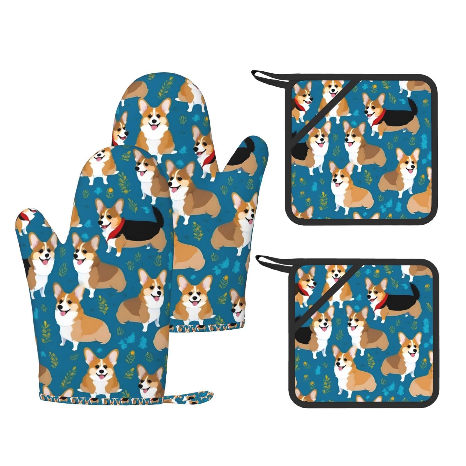 Corgi Print Kitchen Heat Resistant Set,Cooking Kit With Hanging Loop For Baking & Bbq