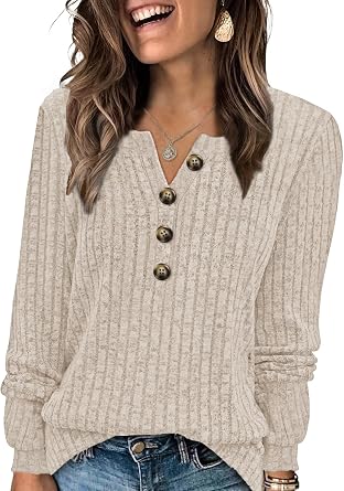 Beimuc Womens Sweaters Long Sleeve Shirts Tops Henley Lightweight Tunic Crew Neck 2025 Fall Outfits Fashion Clothes