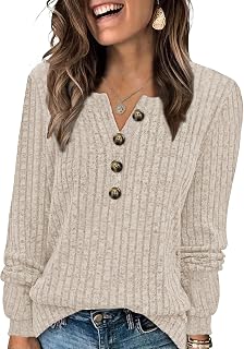 Womens Sweaters Long Sleeve Shirts Tops Henley Lightweight Tunic Crew Neck 2025 Fall Outfits Fashion Clothes