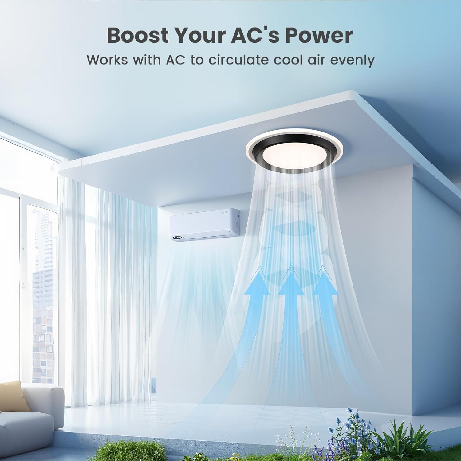 Bladeless Low Profile Ceiling Fan with Light - 19.7" Small Ultra-Thin Smart Fan Light Combo, 20dB Quiet, Remote Control, Bedroom Safe for Kids/Pets, No Blades to Clean, Black