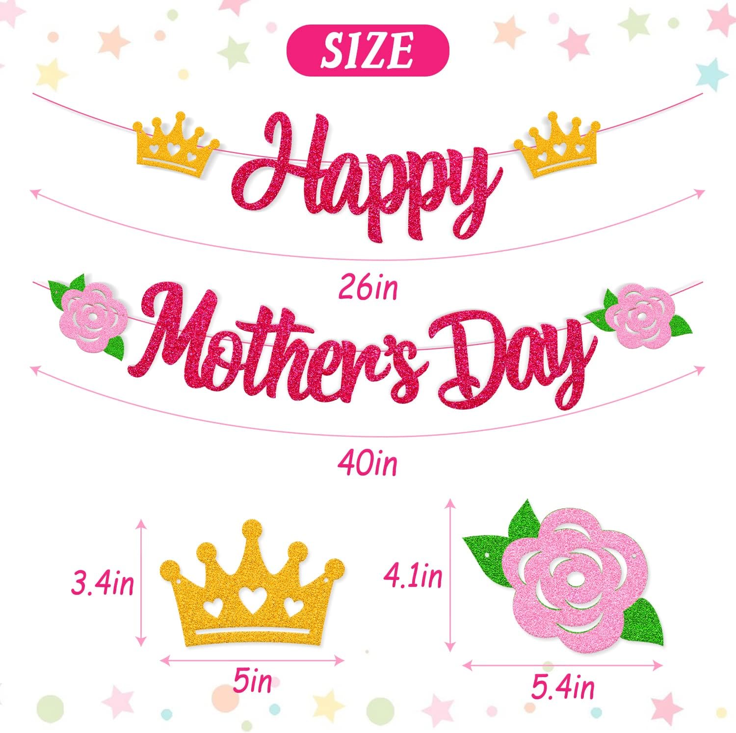 Happy Mother’s Day Banner Glitter Mothers Day Decoration for Best Mom Ever We Love You Mum Thank You Mom Happy Mother’s Day Party Supplies