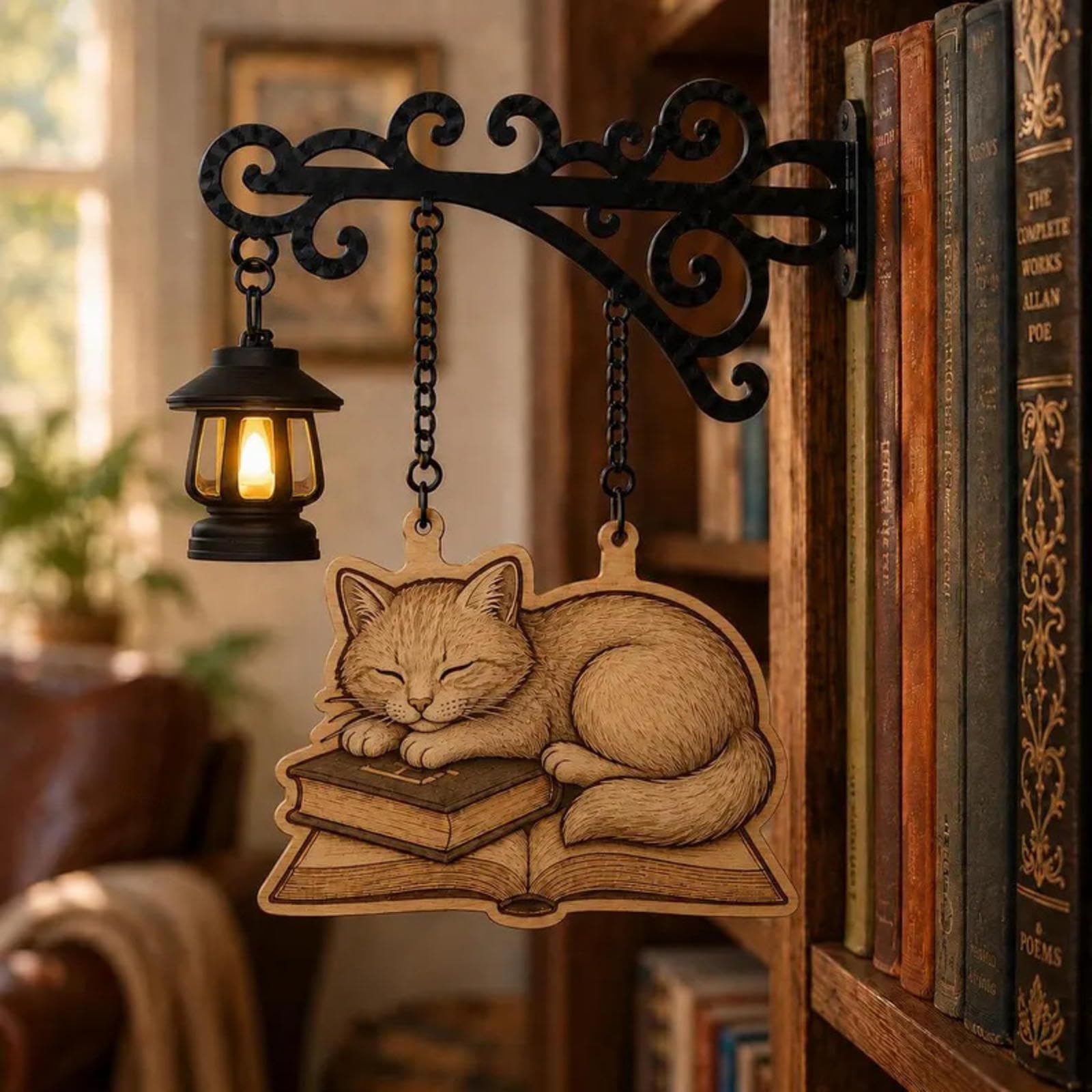 Library Lantern-Decorative Bookshelf Lighting, Decorative Bookshelf Warm Lighting, Lantern Bookshelf Light, Lights with Bookend-Style Base, Unique Gift for Book Lovers,J