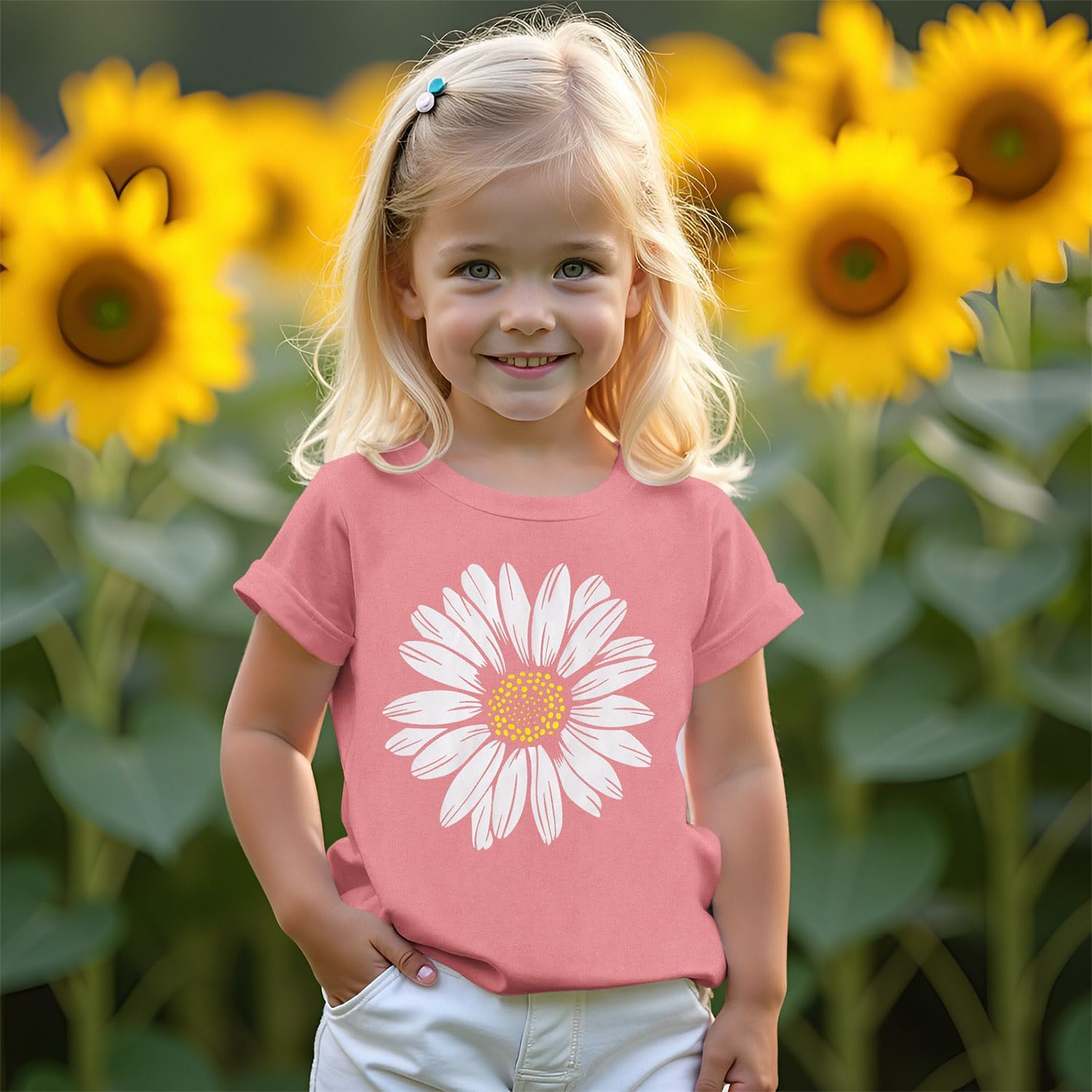 Ritatte Toddler Girl Flower Shirt Cute Daisy Flower Graphic T-Shirt Kids Boho Wildflower Short Sleeve Tees Summer Casual Tops - Image 4