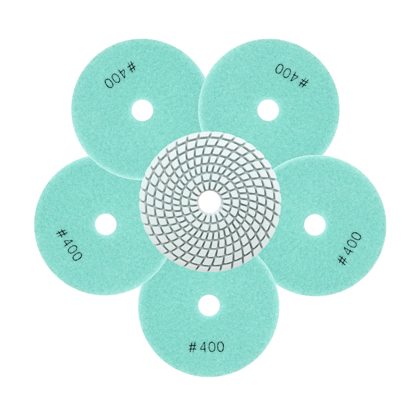 QUEFORET Diamond Polishing Pads Grit 400-6pcs Wet Sanding Discs 100mm for Granite Marble Quartz Artificial Stone