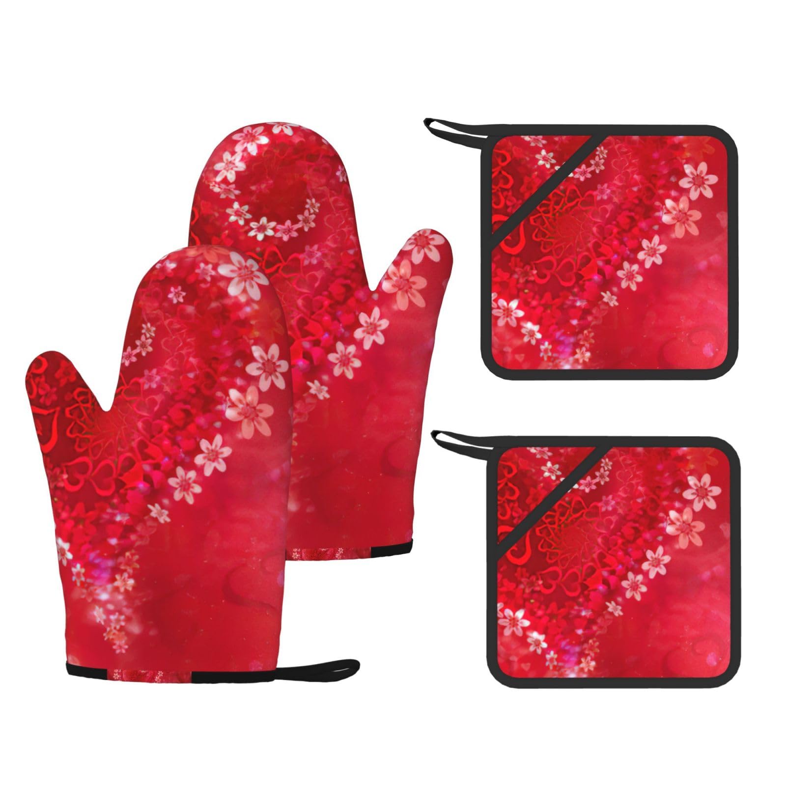 Gants de cuisine et maniques cœurs fleurs résistants à la chaleur du four