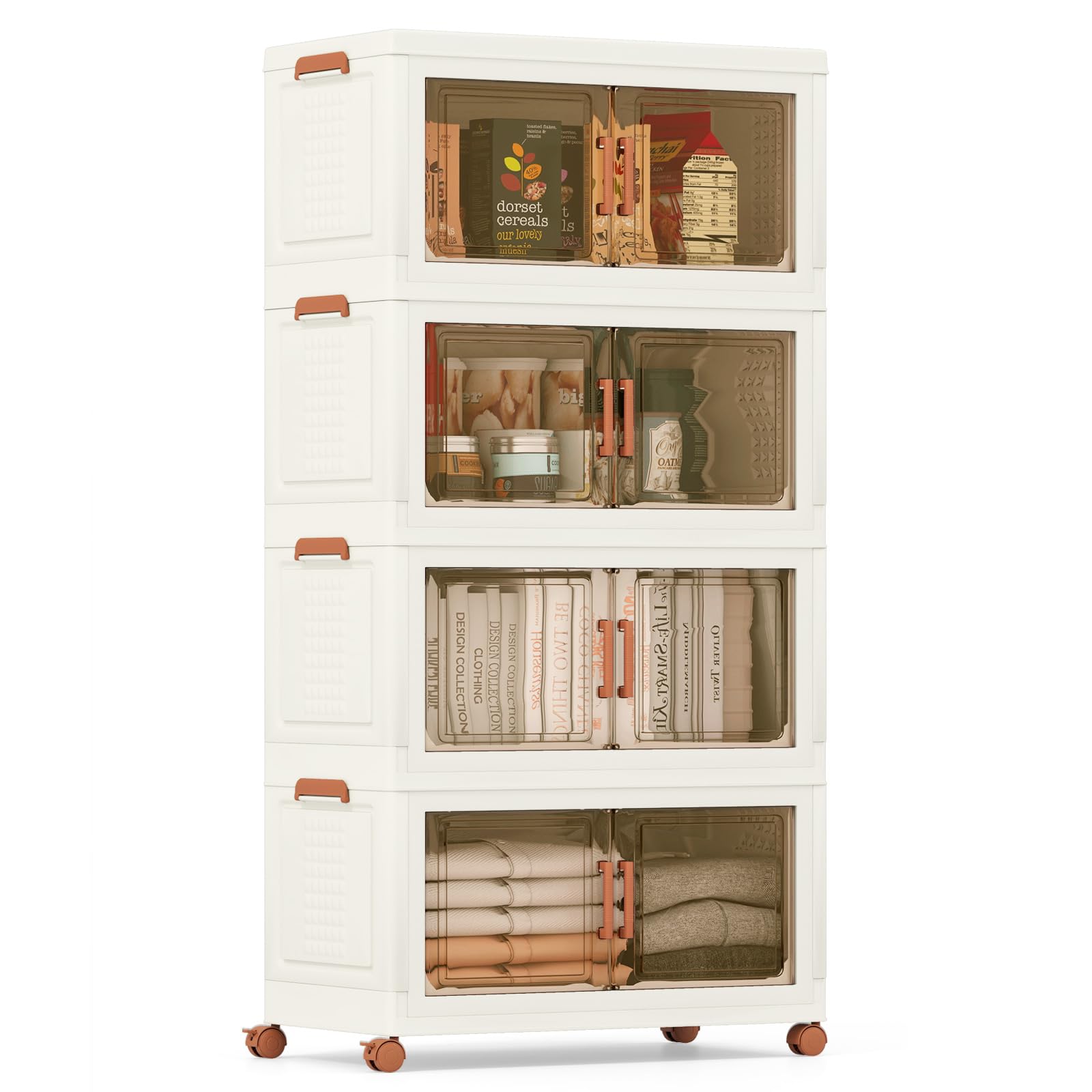 COSTWAY Contenitori Pieghevoli con Coperchio, Set da 4/3 Scatole di Plastica Impilabili con Ruote, per Organizzatore di Armadio con Porte a Apertura Frontale, Multiuso (68,5 x 37,5 x 140 cm)
