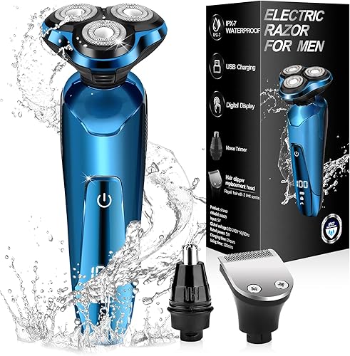 Maquinilla de afeitar eléctrica para hombres, máquina de afeitar giratoria 3D impermeable IPX7, afeitadora inalámbrica recargable para hombres con