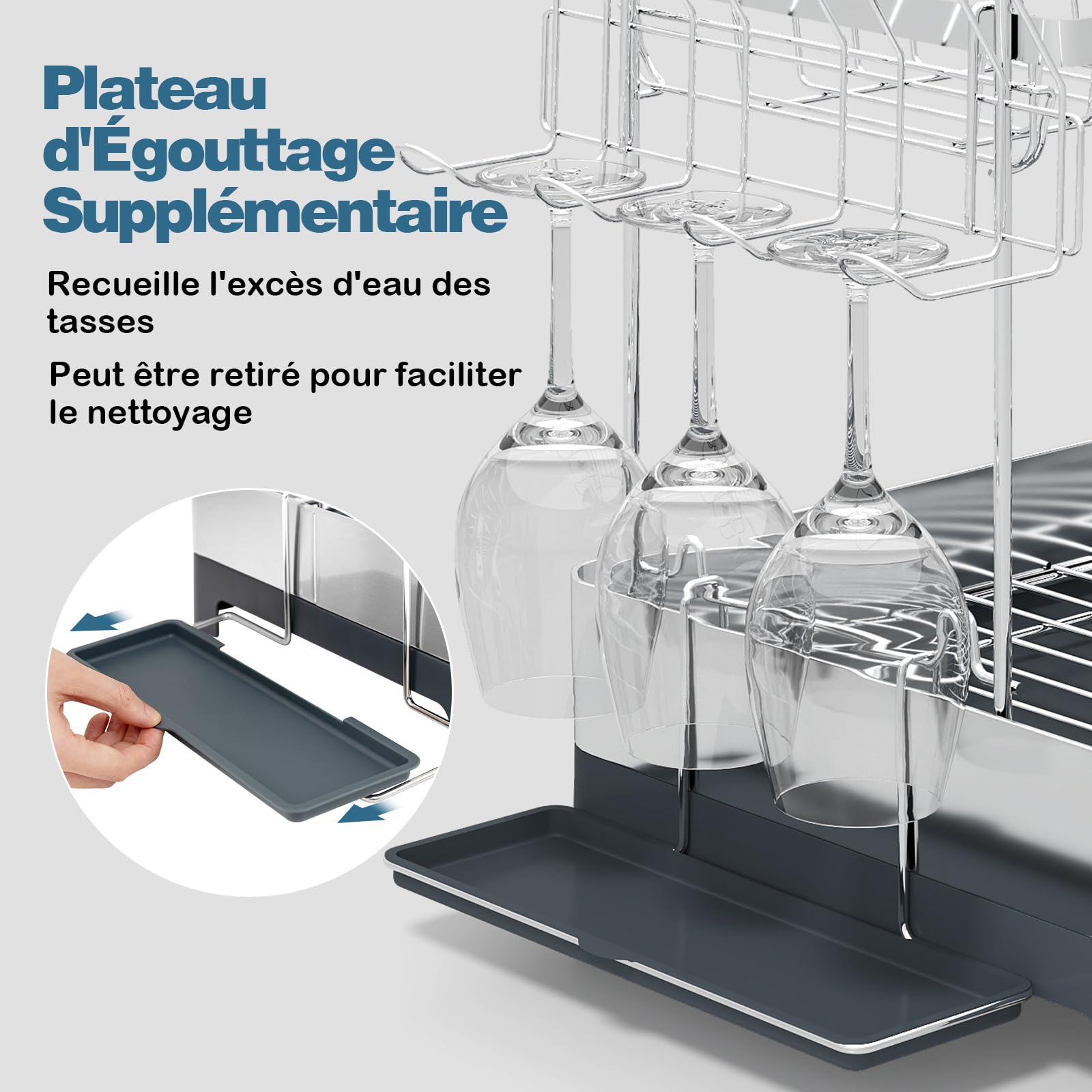 COSTWAY Égouttoir à Vaisselle en Acier Inoxydable, Égouttoir à Vaisselle à 2 Niveaux avec Bac d'Égouttage, Seau & Porte-Couverts, Bec Extensible et Pivotant, Organisateur pour Ustensiles de Cuisine
