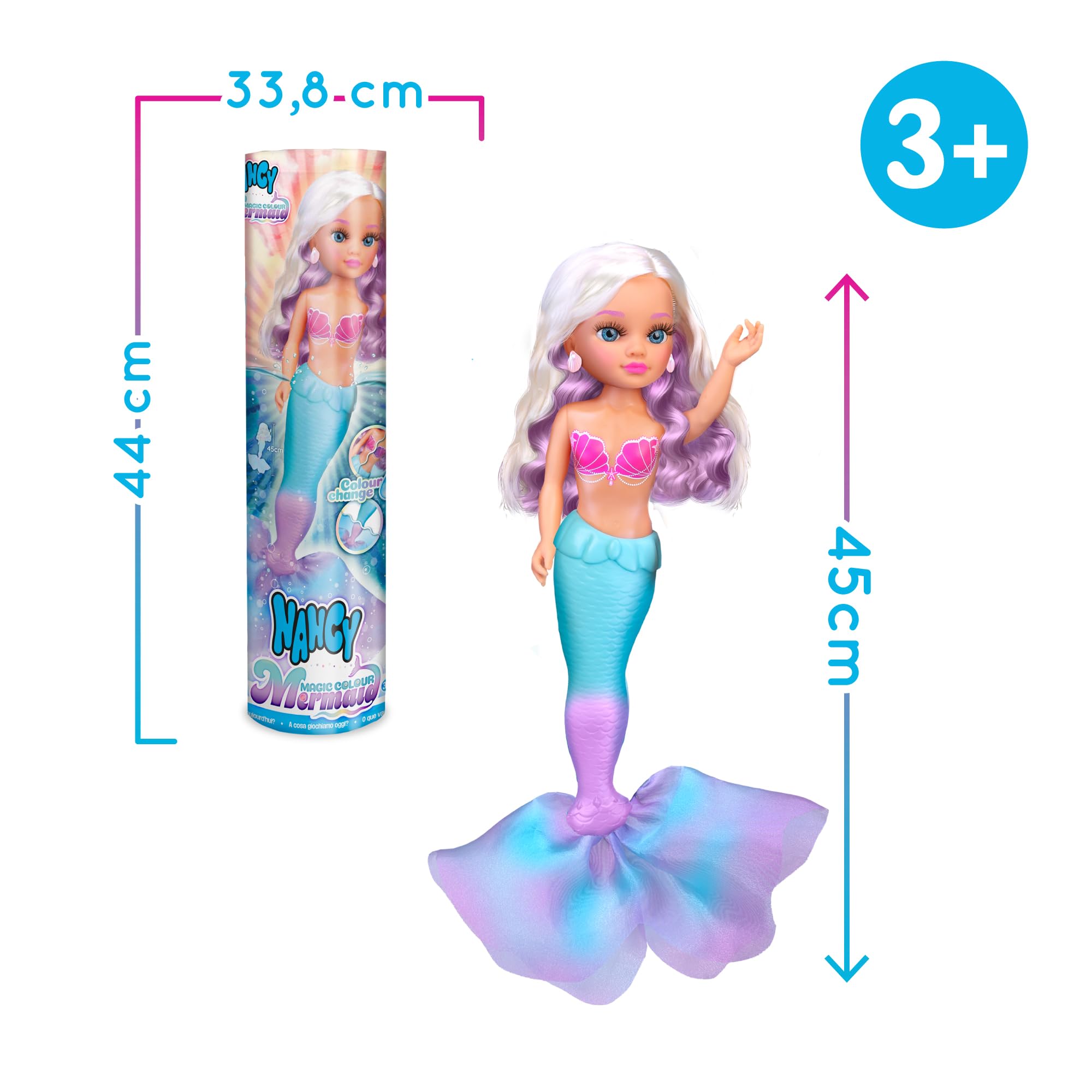 Nancy Magic Colour Mermaid Doll, 100% Mermaid, Tail and Bikini