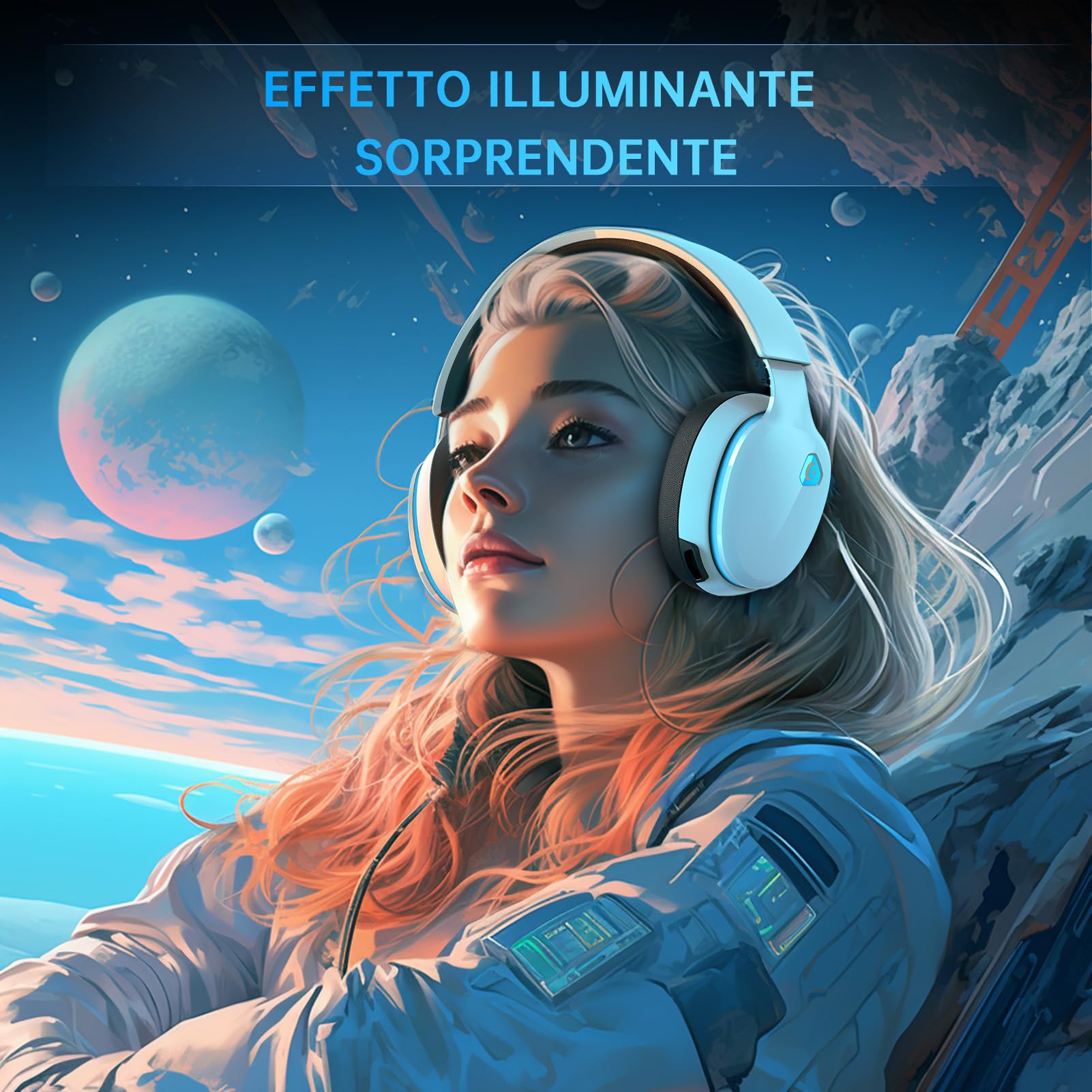 Cuffie Gaming Wireless 2,4 GHz per PC, PS4, PS5, Mac, Switch - Bluetooth 5.2 Con Microfono Staccabile - Jack Audio 3.5 mm per Cuffie Cablate