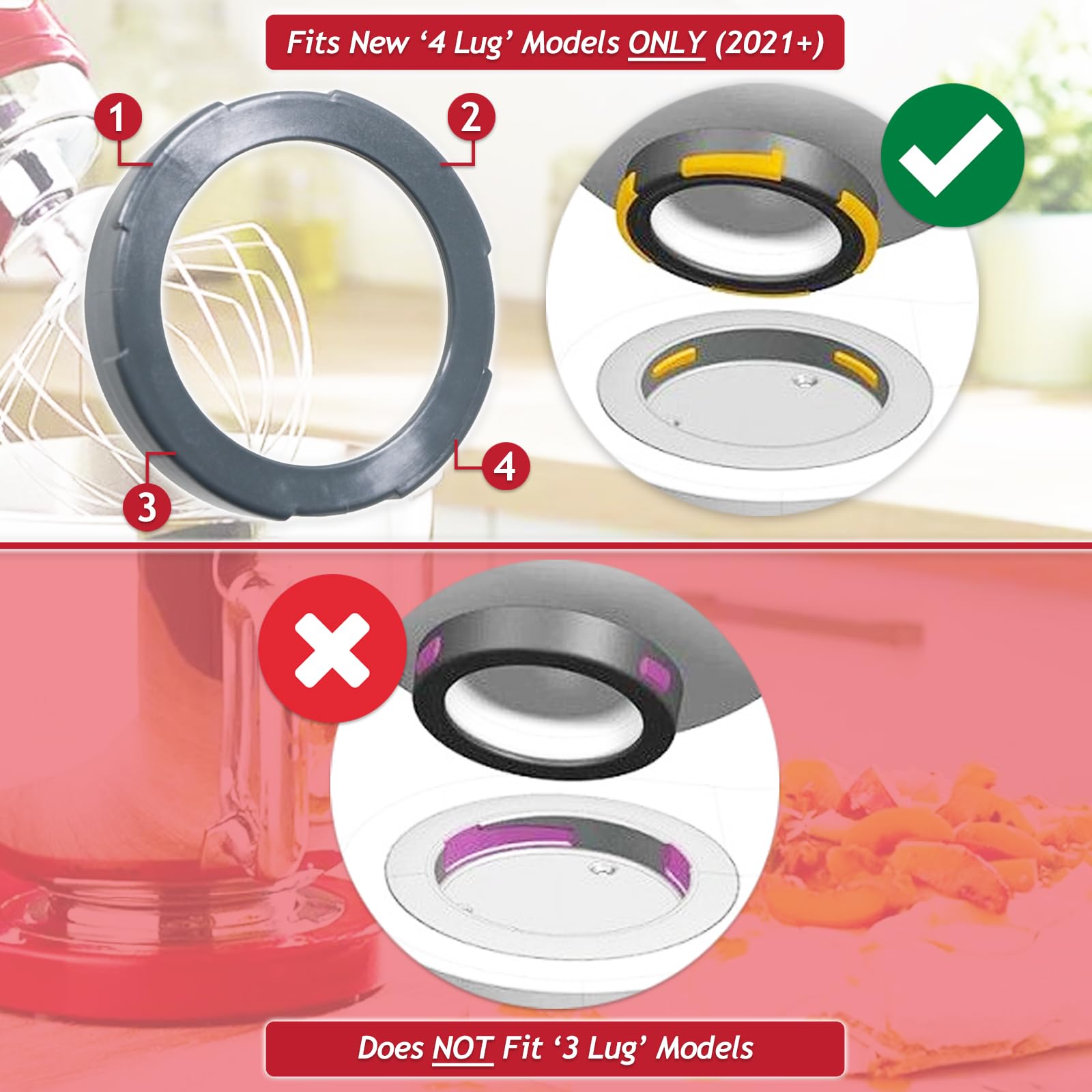SPARES2GO Set di prese per ciotola + ghiere per Kenwood robot da cucina KMIX KMX75 KMX750 KMX754 KMX760 KMX761 KMX770 (4 alette)