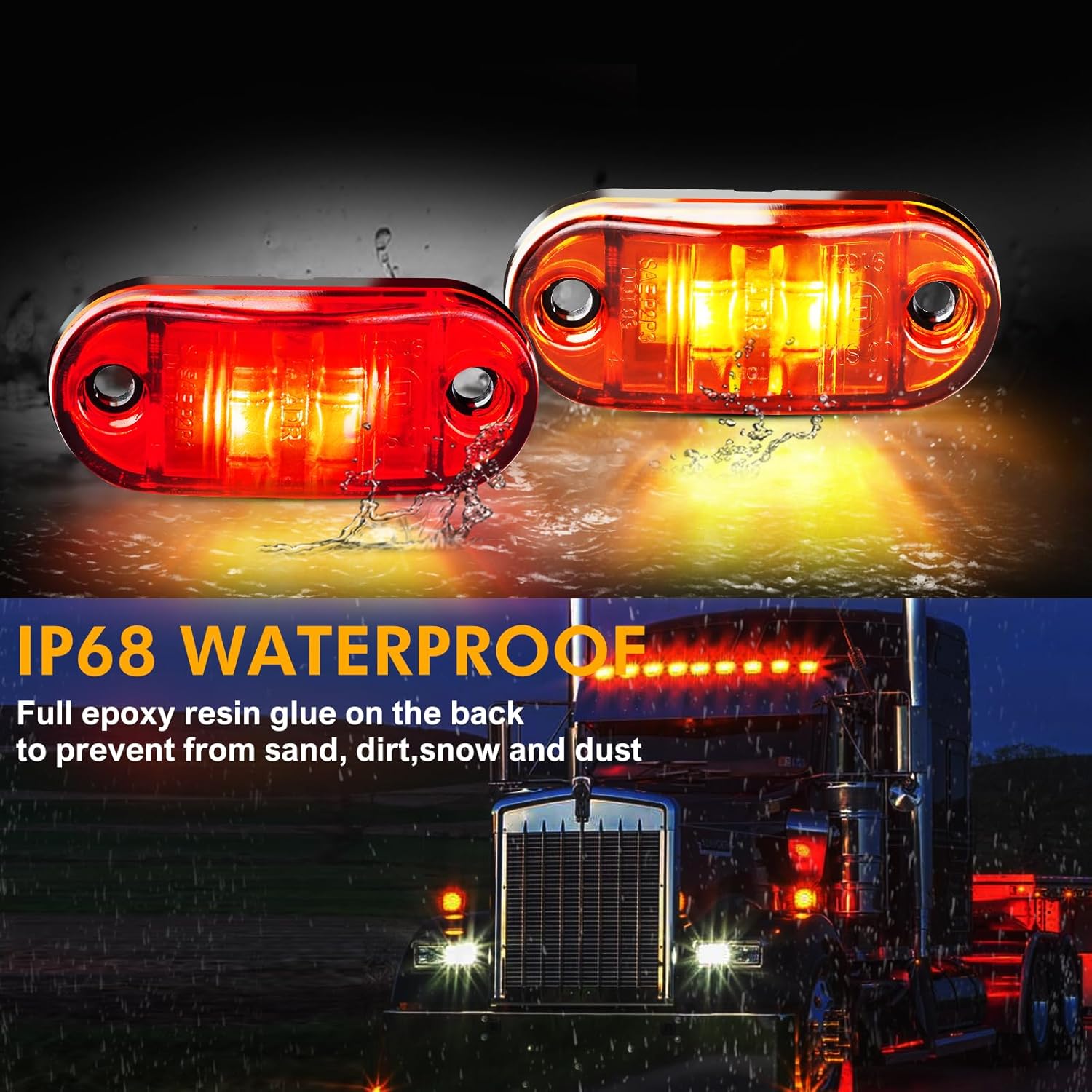 20 PCS 2.5 inch LED Trailer Lights Kit with Screws, Front Rear Side Marker Clearance Indicators Light Lamp, Amber + Red Dc12-24V Waterproof Universal Accessories for Rv Camper Truck Van Caravan Boat