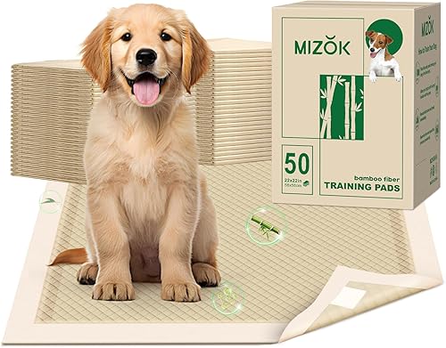 MIZOK Almohadillas pequeñas de 22 x 22 pulgadas para orinar para perros, ECO de bambú eliminadoras de olores y 6 capas absorbentes, a prueba de