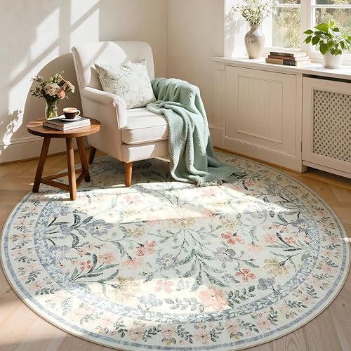 Miniatura 42 de Lahome - Alfombra redonda bóhema de color rosa claro de 4 pies, alfombras pequeñas circulares lavables para dormitorio de niños, alfombra circular