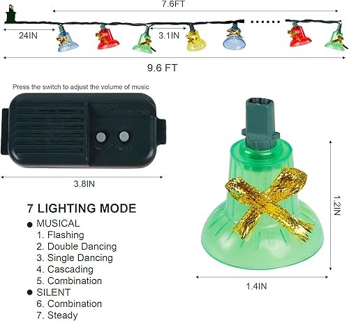 Miniatura 3 de Twinkle Star Juego de 30 luces musicales de Navidad 25 canciones clásicas navideñas 7 funciones bombilla incandescente transparente luz de alambre