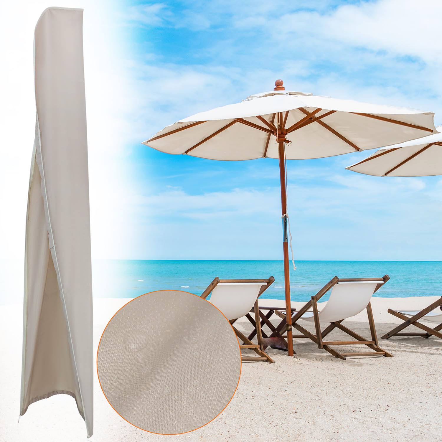 Housse Imperméable pour Parasol 300 cm, avec Tige de Montage, Fermeture Éclair Invisible - 175×30,5/36,5 cm, Résistante aux UV