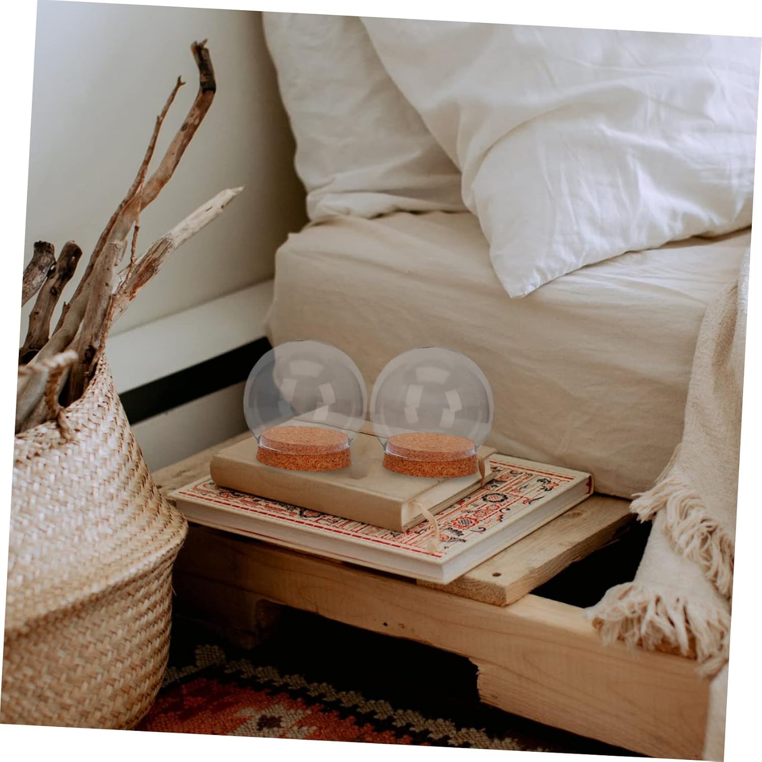 CHILDWEET 4pcs Glass Cloche Display Cover Cork Base for Preserved Flowers and Figurines Decorative Glass Dome for Home Decor and Party Arrangements