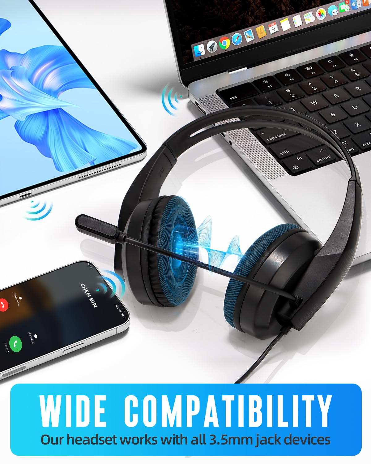Auriculares con cable con micrófono para computadora portátil – Auriculares de computadora para niños, adolescentes y adultos con micrófono de cancelación de ruido y control de volumen 5