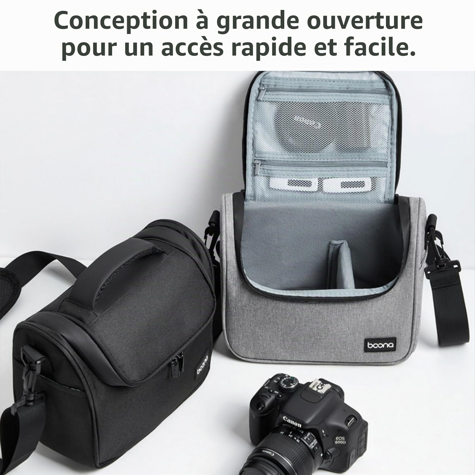 Sac Photo Professionnel Imperméable pour Appareil Photo Reflex/Numérique - Sac à Dos & Bandoulière Compatible Sony Alpha 7 III, Nikon, Étui Protecteur avec Porte-Accessoires (Noir, Petit)