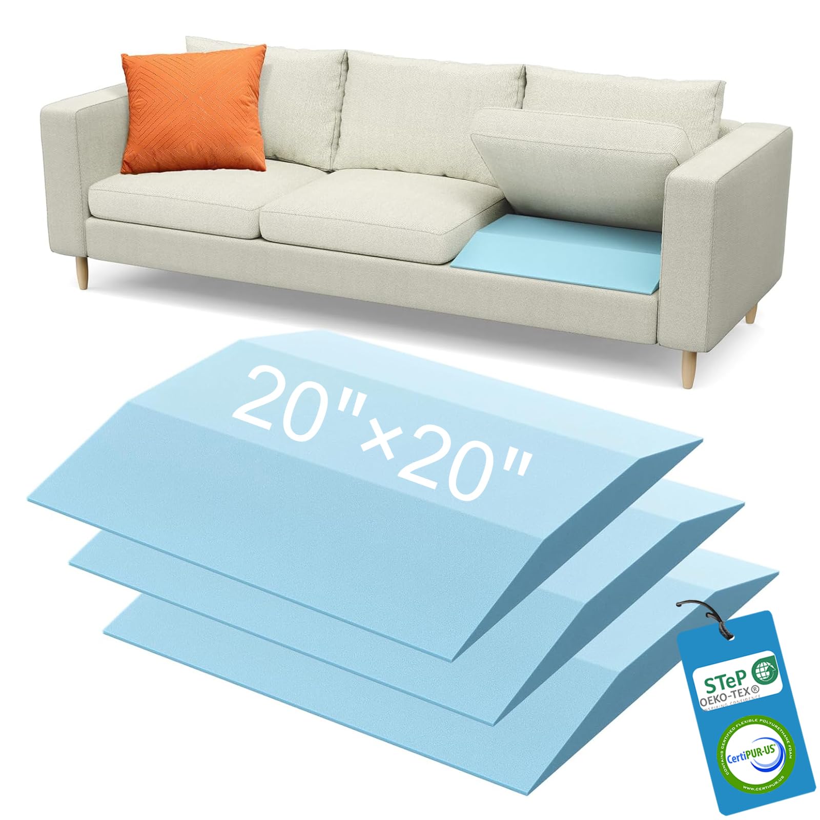 Couch Cushion Support for Sagging Seat, 20"x20"x2" 40D Firm Trapezoid Foam