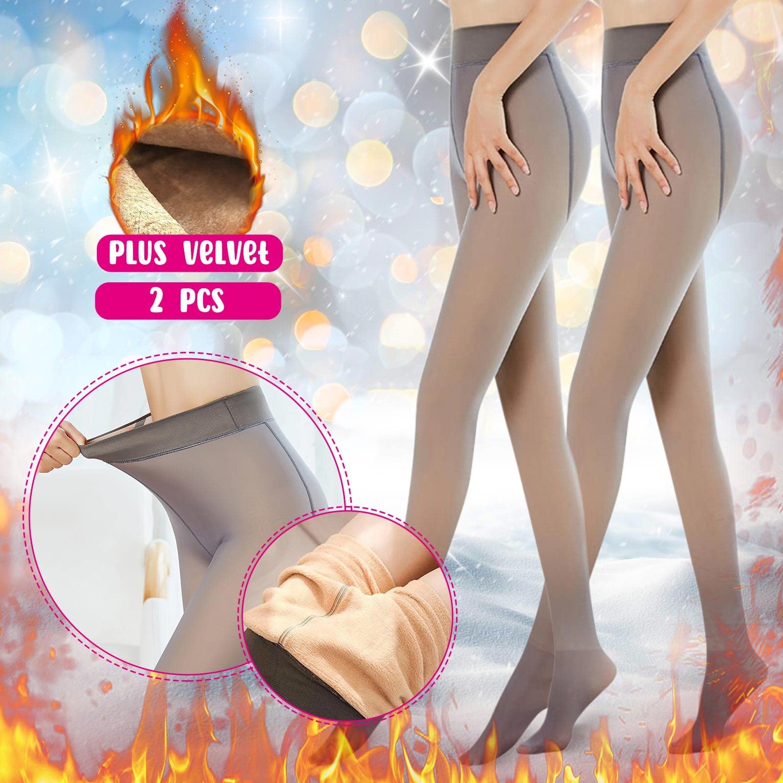 MJGkhiy Medias de forro polar para mujer, color carne, falso translúcido, medias de felpa elegantes, medias térmicas de forro polar, cintura alta, pantalones cálidos gruesos, calcetines acolchados de