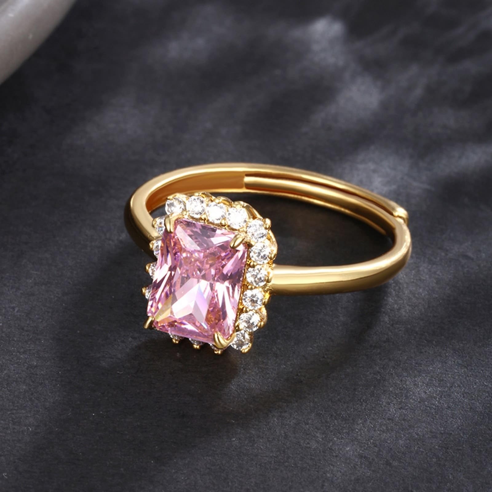Alianzas oro Au 375/585/750 con rectángulo Lab Rosa Zafiro Anillo abierto