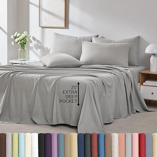 Ropa de cama fina Southshore Aspen Springs 6 piezas juego de sábanas con bolsillo extra profundo de 21 pulgadas Microfibra Gris Acero King