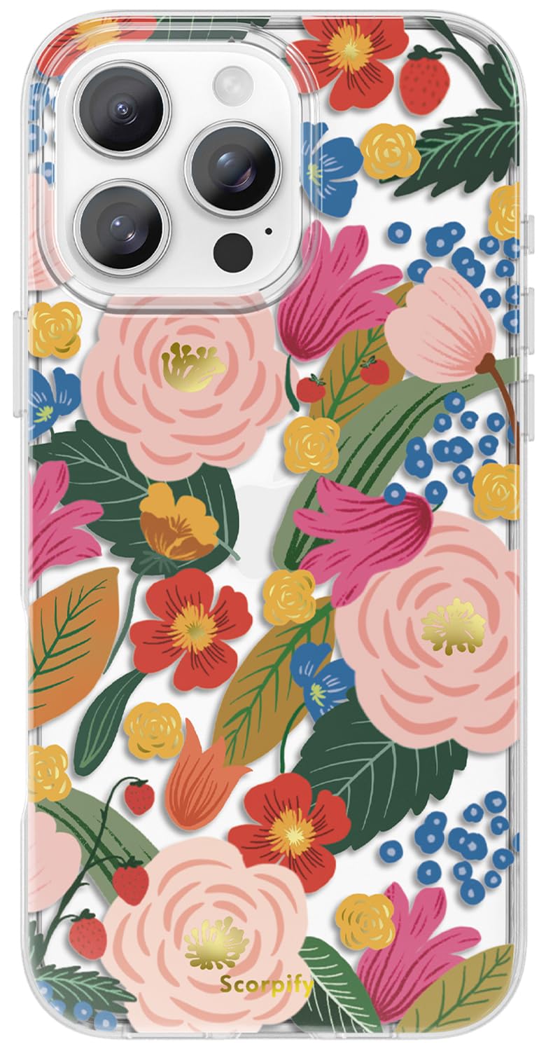 SCORPIFY for iPhone 16 Pro Case with Camellia Blossom Floral Design, Cute Clear Flower Phone Cover for Women Girls, [Non Yellowing] Slim Shockproof
